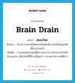 brain drain แปลว่า?, คำศัพท์ภาษาอังกฤษ brain drain แปลว่า สมองไหล ประเภท N ตัวอย่าง ในวงการแพทย์เกิดสมองไหลต่อเนื่องจนเป็นปัญหายืดเยื้อมานานแล้ว เพิ่มเติม การอพยพของกลุ่มผู้มีความสามารถระดับแนวหน้าเป็นจำนวนมาก เพื่อไปยังที่ที่มีรายได้สูงกว่า สภาพการทำงานที่ดีกว่า หมวด N