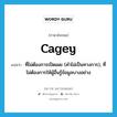 cagey แปลว่า?, คำศัพท์ภาษาอังกฤษ cagey แปลว่า ที่ไม่ต้องการเปิดเผย (คำไม่เป็นทางการ), ที่ไม่ต้องการให้ผู้อื่นรู้ข้อมูลบางอย่าง ประเภท ADJ หมวด ADJ