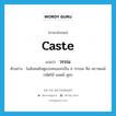 caste แปลว่า?, คำศัพท์ภาษาอังกฤษ caste แปลว่า วรรณ ประเภท N ตัวอย่าง ในสังคมฮินดูแบ่งคนออกเป็น 4 วรรณะ คือ พราหมณ์ กษัตริย์ แพศย์ ศูทร หมวด N