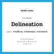 delineation แปลว่า?, คำศัพท์ภาษาอังกฤษ delineation แปลว่า การอธิบาย, การพรรณนา, การบรรยาย ประเภท N หมวด N