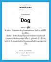 สุนัข ภาษาอังกฤษ?, คำศัพท์ภาษาอังกฤษ สุนัข แปลว่า dog ประเภท N ตัวอย่าง บ้านของเขาทำธุรกิจเพาะสุนัขขาย ซึ่งสร้างรายได้ที่ดีมากทีเดียว เพิ่มเติม ชื่อสัตว์เลี้ยงลูกด้วยนมหลายชนิดหลายสกุลในวงศ์ Canidae ลำตัวมีขนปกคลุม มีเขี้ยว 2 คู่ ตีนหน้า มี 5 นิ้ว ตีนหลังมี 4 นิ้ว ซ่อนเล็บไม่ได้ อวัยวะเพศของตัวผู้มีกระดูกอยู่ภายใน 1 ชิ้น หมวด N