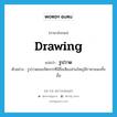 drawing แปลว่า?, คำศัพท์ภาษาอังกฤษ drawing แปลว่า รูปวาด ประเภท N ตัวอย่าง รูปวาดของจิตรกรที่มีชื่อเสียงส่วนใหญ่มีราคาแพงทั้งนั้น หมวด N