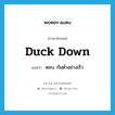 duck down แปลว่า?, คำศัพท์ภาษาอังกฤษ duck down แปลว่า หลบ, ก้มต่ำอย่างเร็ว ประเภท PHRV หมวด PHRV