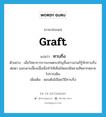 graft แปลว่า?, คำศัพท์ภาษาอังกฤษ graft แปลว่า ทาบกิ่ง ประเภท V ตัวอย่าง เมื่อวิทยาการการเกษตรเจริญขึ้นชาวสวนก็รู้จักทาบกิ่ง ต่อตา และเพาะเลี้ยงเนื้อเยื่อทำให้เห็นไม้ดอกมีหลายสีหลากหลายไปจากเดิม เพิ่มเติม ตอนต้นไม้โดยวิธีทาบกิ่ง หมวด V