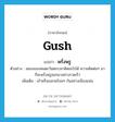 gush แปลว่า?, คำศัพท์ภาษาอังกฤษ gush แปลว่า พรั่งพรู ประเภท V ตัวอย่าง สมองของคนตะวันตกเวลาคิดอะไรได้ ความคิดต่อๆ มาก็จะพรั่งพรูออกมาอย่างรวดเร็ว เพิ่มเติม เข้าหรือออกพร้อมๆ กันอย่างเนืองแน่น หมวด V