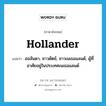 Hollander แปลว่า?, คำศัพท์ภาษาอังกฤษ Hollander แปลว่า ฮอลันดา, ชาวดัตช์, ชาวเนเธอแลนด์, ผู้ที่อาศัยอยู่ในประเทศเนเธอแลนด์ ประเภท N หมวด N