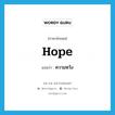 hope แปลว่า?, คำศัพท์ภาษาอังกฤษ hope แปลว่า ความหวัง ประเภท N หมวด N