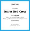 Junior Red Cross แปลว่า?, คำศัพท์ภาษาอังกฤษ Junior Red Cross แปลว่า อนุกาชาด ประเภท N ตัวอย่าง เด็กหญิงห้องนี้เป็นอนุกาชาดทุกคน เพิ่มเติม อนุสมาชิกของสภากาชาดอาสาบรรเทาทุกข์ของกาชาดที่เป็นนักเรียนหญิง หมวด N