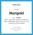 marigold แปลว่า?, คำศัพท์ภาษาอังกฤษ marigold แปลว่า ดาวเรือง ประเภท N ตัวอย่าง รอบเสาธงเด็กๆ ปลูกดอกดาวเรืองเหลืองอร่าม เพิ่มเติม ชื่อไม้ล้มลุกชนิด Tagetes erecta Linn. ในวงศ์ Compositae ดอกเป็นกระจุกสีเหลือง หมวด N