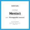 menisci แปลว่า?, คำศัพท์ภาษาอังกฤษ menisci แปลว่า คำนามพหูพจน์ของ meniscus ประเภท N หมวด N