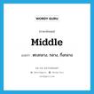 middle แปลว่า?, คำศัพท์ภาษาอังกฤษ middle แปลว่า ตรงกลาง, กลาง, กึ่งกลาง ประเภท ADJ หมวด ADJ