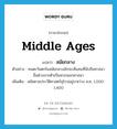 สมัยกลาง ภาษาอังกฤษ?, คำศัพท์ภาษาอังกฤษ สมัยกลาง แปลว่า middle ages ประเภท N ตัวอย่าง คนตะวันตกในสมัยกลางมักจะเห็นคนที่นับถือศาสนาอื่นต่างจากตัวเป็นพวกนอกศาสนา เพิ่มเติม สมัยตามประวัติศาสตร์ยุโรปอยู่ระหว่าง ค.ศ. 1,000-1,400 หมวด N