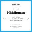 คนกลาง ภาษาอังกฤษ?, คำศัพท์ภาษาอังกฤษ คนกลาง แปลว่า middleman ประเภท N ตัวอย่าง เวลาทะเลาะกันทีไรฉันต้องรับหน้าที่เป็นคนกลางทุกที เพิ่มเติม ผู้ที่ทำหน้าที่ไกล่เกลี่ย หมวด N