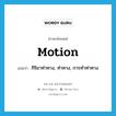 motion แปลว่า?, คำศัพท์ภาษาอังกฤษ motion แปลว่า กิริยาท่าทาง, ท่าทาง, การทำท่าทาง ประเภท N หมวด N