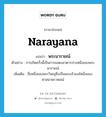 พระนารายณ์ ภาษาอังกฤษ?, คำศัพท์ภาษาอังกฤษ พระนารายณ์ แปลว่า Narayana ประเภท N ตัวอย่าง การเกิดครั้งนี้เป็นการแสดงอวตารปางหนึ่งของพระนารายณ์ เพิ่มเติม ชื่อหนึ่งของพระวิษณุซึ่งเป็นพระเจ้าองค์หนึ่งของศาสนาพราหมณ์ หมวด N