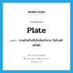 plate แปลว่า?, คำศัพท์ภาษาอังกฤษ plate แปลว่า จานสำหรับเรี่ยไรเงินบริจาค (ในโบสถ์คริสต์) ประเภท N หมวด N