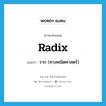 radix แปลว่า?, คำศัพท์ภาษาอังกฤษ radix แปลว่า ราก (ทางคณิตศาสตร์) ประเภท N หมวด N