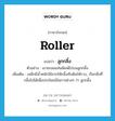 roller แปลว่า?, คำศัพท์ภาษาอังกฤษ roller แปลว่า ลูกกลิ้ง ประเภท N ตัวอย่าง เขาชะลอแท่นพิมพ์ไปบนลูกกลิ้ง เพิ่มเติม เหล็กมีน้ำหนักใช้ลากให้กลิ้งทับดินให้ราบ, เรียกสิ่งที่กลิ้งไปได้เพื่อประโยชน์ในการต่างๆ ว่า ลูกกลิ้ง หมวด N