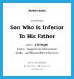 son who is inferior to his father แปลว่า?, คำศัพท์ภาษาอังกฤษ son who is inferior to his father แปลว่า อวชาตบุตร ประเภท N ตัวอย่าง ่หมอดูบอกว่าเขาเป็นอวชาตบุตร เพิ่มเติม บุตรที่มีคุณสมบัติต่ำกว่าบิดามารดา หมวด N