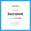 succulent แปลว่า?, คำศัพท์ภาษาอังกฤษ succulent แปลว่า หวานฉ่ำ, ชุ่มฉ่ำ ประเภท ADJ หมวด ADJ