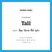 tall แปลว่า?, คำศัพท์ภาษาอังกฤษ tall แปลว่า ขี้คุย, โอ้อวด, ขี้โม้, คุยโว ประเภท ADJ หมวด ADJ