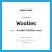 woolies แปลว่า?, คำศัพท์ภาษาอังกฤษ woolies แปลว่า ผ้าขนสัตว์ (คำไม่เป็นทางการ) ประเภท N หมวด N