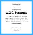 A.G.C. Systems แปลว่า?, คำศัพท์ช่างภาษาอังกฤษ - ไทย A.G.C. Systems คำศัพท์ภาษาอังกฤษ A.G.C. Systems แปลว่า (Automatic Gauge Control) Hydraulic or electric system that supplies the force to the A.G.C. roll force cylinders.