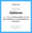 gabions แปลว่า?, คำศัพท์ช่างภาษาอังกฤษ - ไทย gabions คำศัพท์ภาษาอังกฤษ gabions แปลว่า กระชุ : กล่องทำด้วยลวดเหล็ก, หวาย, หรือไม้ไผ่ สำหรับใส่หิน กรวด วางป้องกันตลิ่งหรือนำมาเป็นฝายชั่วคราว