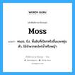 moss แปลว่า?, คำศัพท์ช่างภาษาอังกฤษ - ไทย moss คำศัพท์ภาษาอังกฤษ moss แปลว่า หนอง, บึง, พื้นดินที่เปียกหรือชี้นและหยุ่นตัว, ไม้จำพวกตะไคร่น้ำหรือหญ้า