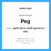 Peg แปลว่า?, คำศัพท์ช่างภาษาอังกฤษ - ไทย Peg คำศัพท์ภาษาอังกฤษ Peg แปลว่า หมุดปัก [โยธา]; แท่นยั้ง [อุตสาหกรรมเหล็ก]