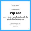 pip die แปลว่า?, คำศัพท์ช่างภาษาอังกฤษ - ไทย pip die คำศัพท์ภาษาอังกฤษ pip die แปลว่า ( ประปา ) แผ่นเหล็กตัดเกลียวท่อน้ำ เป็นแผ่นเหล็กที่มีคมกัดเกลียวปลายท่อ