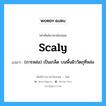 scaly แปลว่า?, คำศัพท์ช่างภาษาอังกฤษ - ไทย scaly คำศัพท์ภาษาอังกฤษ scaly แปลว่า (การหล่อ) เป็นเกล็ด บนพื้นผิววัตถุที่หล่อ