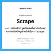 scrape แปลว่า?, คำศัพท์ช่างภาษาอังกฤษ - ไทย scrape คำศัพท์ภาษาอังกฤษ scrape แปลว่า (เครื่องจักร) ขูดหรือแต่งพื้นฝาประกับเพลา ฯลฯ โดยใช้เหล็กขูดด้วยมือที่เรียกว่า &#34;scraper&#34;