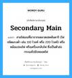 secondary main แปลว่า?, คำศัพท์ช่างภาษาอังกฤษ - ไทย secondary main คำศัพท์ภาษาอังกฤษ secondary main แปลว่า สายไฟเมนที่มาจากขดลวดเซคคันดาริ (ไฟชนิดแรงต่ำ เช่น 110 โวลท์ หรือ 220 โวลท์) หรือหม้อแปลงไฟ หรือเครื่องกลับไฟ ซึ่งเป็นตัวส่งกระแสไปยังหลอดไฟ