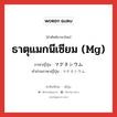 ธาตุแมกนีเซียม (Mg) ภาษาญี่ปุ่นคืออะไร, คำศัพท์ภาษาไทย - ญี่ปุ่น ธาตุแมกนีเซียม (Mg) ภาษาญี่ปุ่น マグネシウム คำอ่านภาษาญี่ปุ่น マグネシウム หมวด n หมวด n