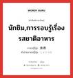 นักชิม,การรอบรู้เรื่องรสชาติอาหาร ภาษาญี่ปุ่นคืออะไร, คำศัพท์ภาษาไทย - ญี่ปุ่น นักชิม,การรอบรู้เรื่องรสชาติอาหาร ภาษาญี่ปุ่น 食通 คำอ่านภาษาญี่ปุ่น しょくつう หมวด n หมวด n