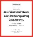 สถาบันฝึกอบรมอาชีพและจัดหางานให้แก่ผู้มีความรู้น้อยและยากจน ภาษาญี่ปุ่นคืออะไร, คำศัพท์ภาษาไทย - ญี่ปุ่น สถาบันฝึกอบรมอาชีพและจัดหางานให้แก่ผู้มีความรู้น้อยและยากจน ภาษาญี่ปุ่น 授産所 คำอ่านภาษาญี่ปุ่น じゅさんじょ หมวด n หมวด n