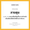 ลายดุน หมายถึงอะไร?, คำในภาษาไทย ลายดุน หมายถึง น. ลวดลายที่ดุนให้นูนขึ้นมาจากด้านหลังหรือเหยียบพื้นคือกดให้ต่ำลงกว่าตัวลาย.