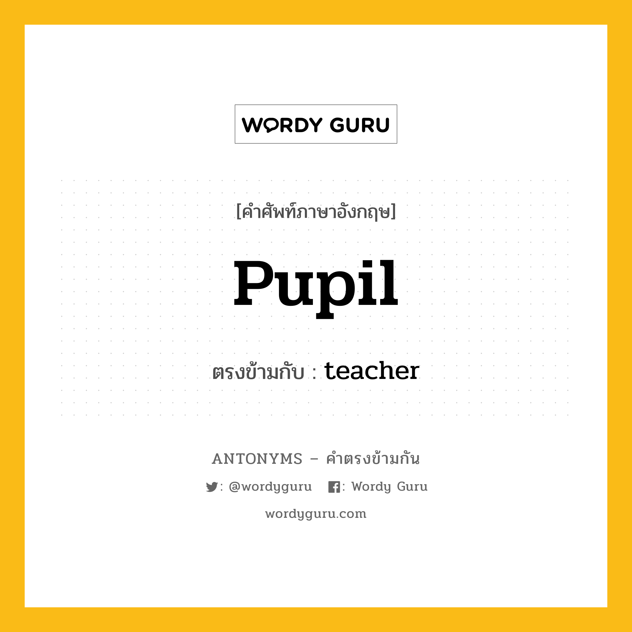 pupil เป็นคำตรงข้ามกับคำไหนบ้าง?, คำศัพท์ภาษาอังกฤษที่มีความหมายตรงข้ามกัน pupil ตรงข้ามกับ teacher หมวด teacher