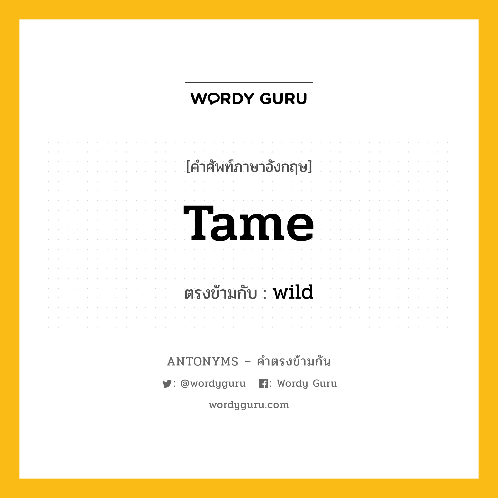 tame เป็นคำตรงข้ามกับคำไหนบ้าง?, คำศัพท์ภาษาอังกฤษที่มีความหมายตรงข้ามกัน tame ตรงข้ามกับ wild หมวด wild