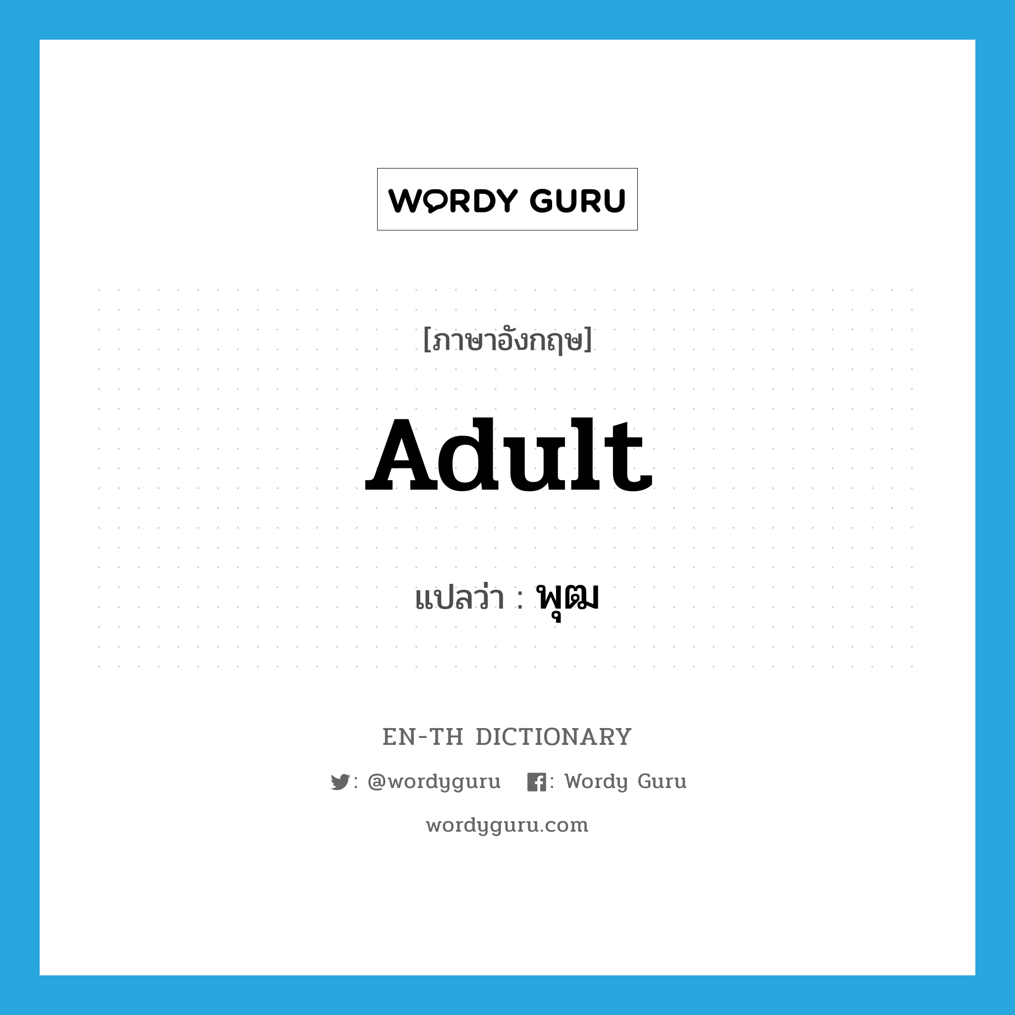 adult แปลว่า?, คำศัพท์ภาษาอังกฤษ adult แปลว่า พุฒ ประเภท N หมวด N