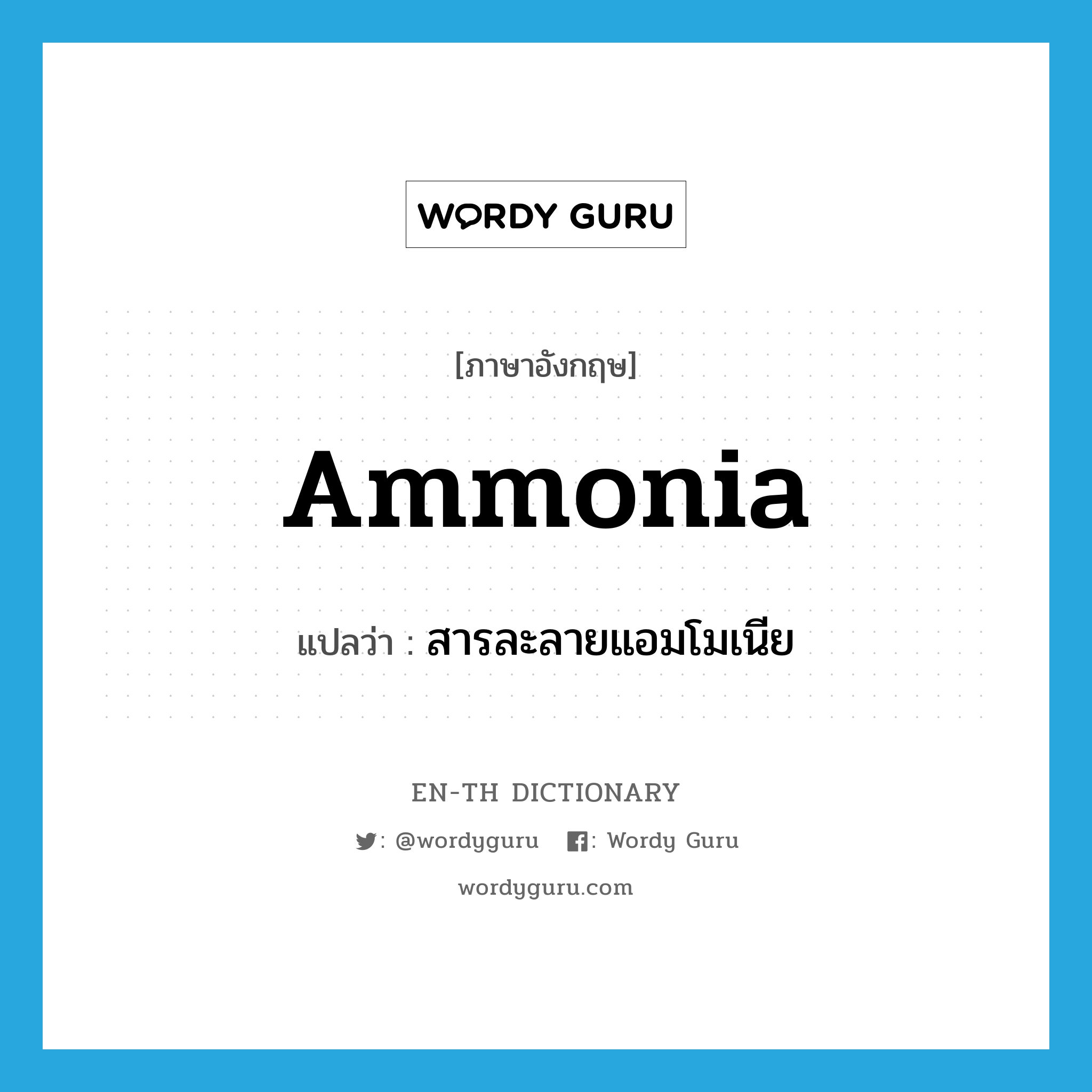 ammonia แปลว่า?, คำศัพท์ภาษาอังกฤษ ammonia แปลว่า สารละลายแอมโมเนีย ประเภท N หมวด N