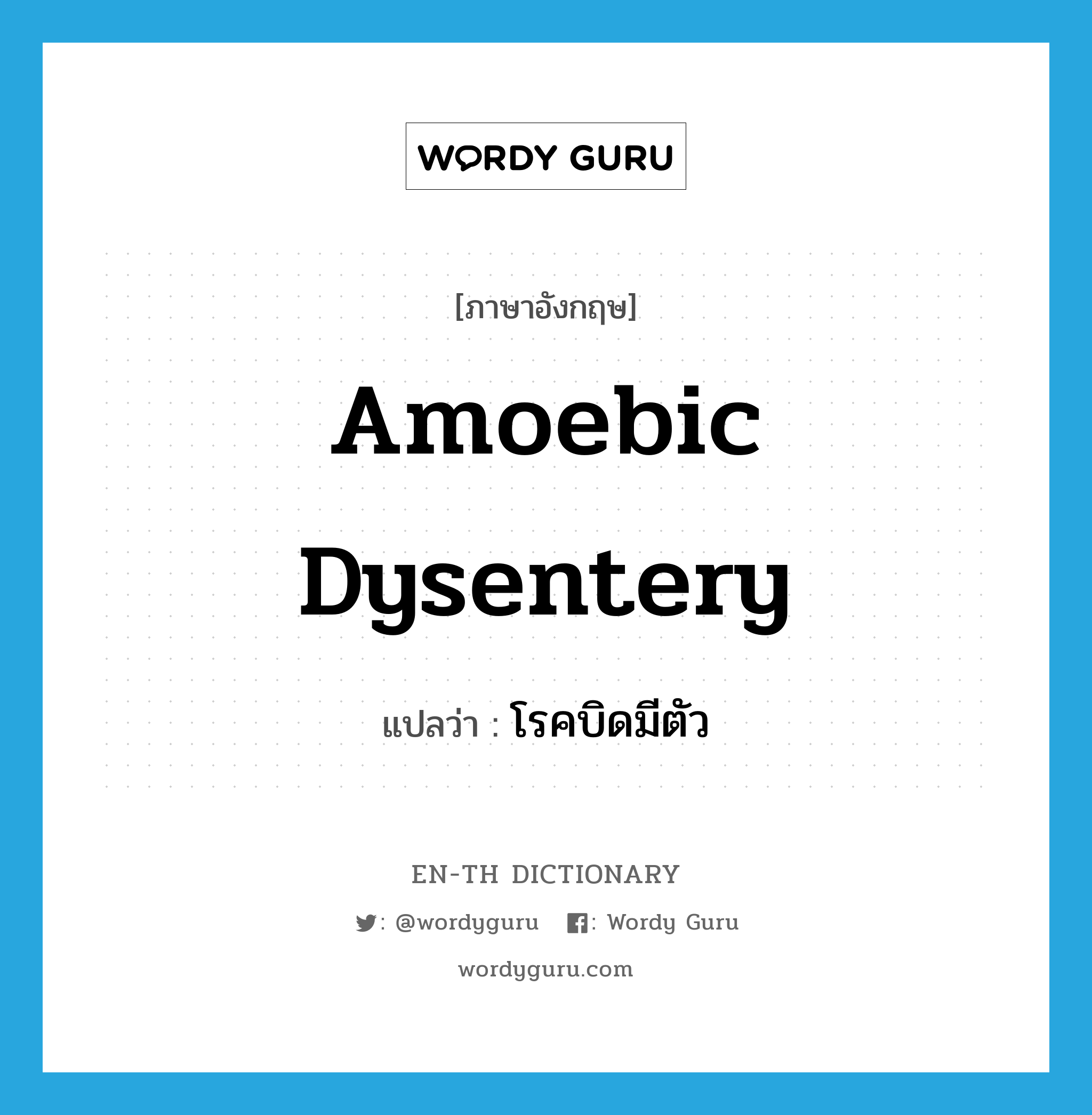 amoebic dysentery แปลว่า?, คำศัพท์ภาษาอังกฤษ amoebic dysentery แปลว่า โรคบิดมีตัว ประเภท N หมวด N