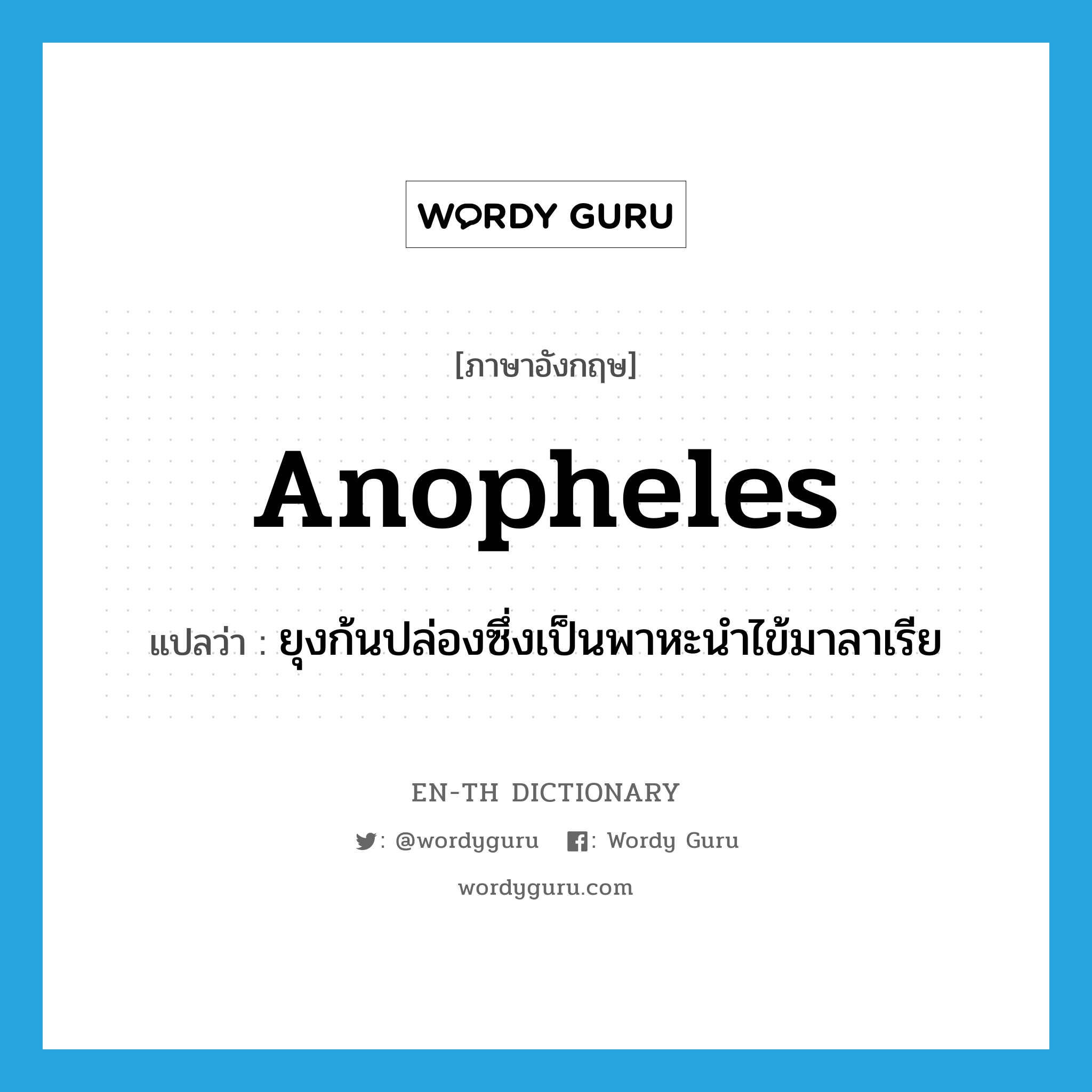 anopheles แปลว่า?, คำศัพท์ภาษาอังกฤษ anopheles แปลว่า ยุงก้นปล่องซึ่งเป็นพาหะนำไข้มาลาเรีย ประเภท N หมวด N