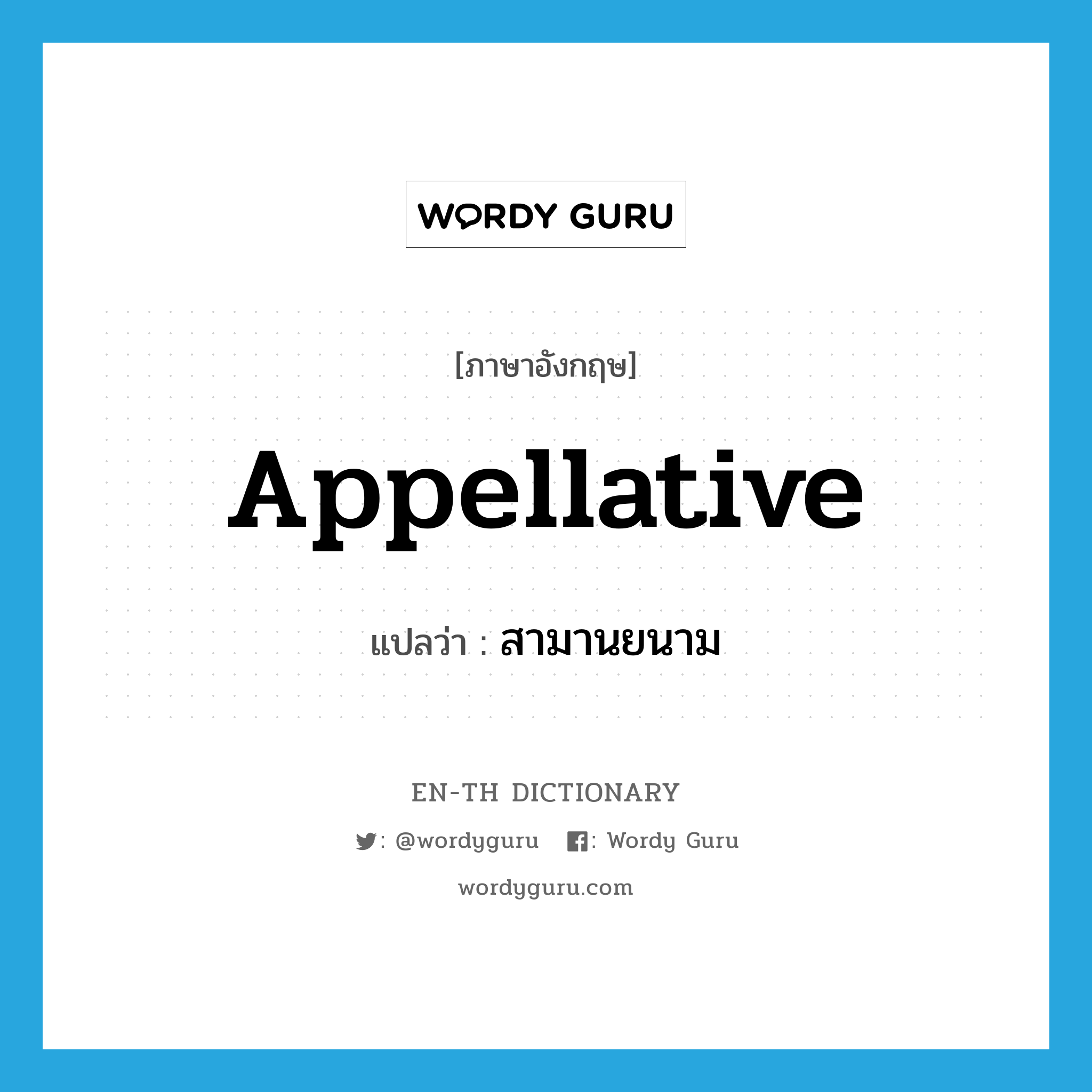 appellative แปลว่า?, คำศัพท์ภาษาอังกฤษ appellative แปลว่า สามานยนาม ประเภท N หมวด N