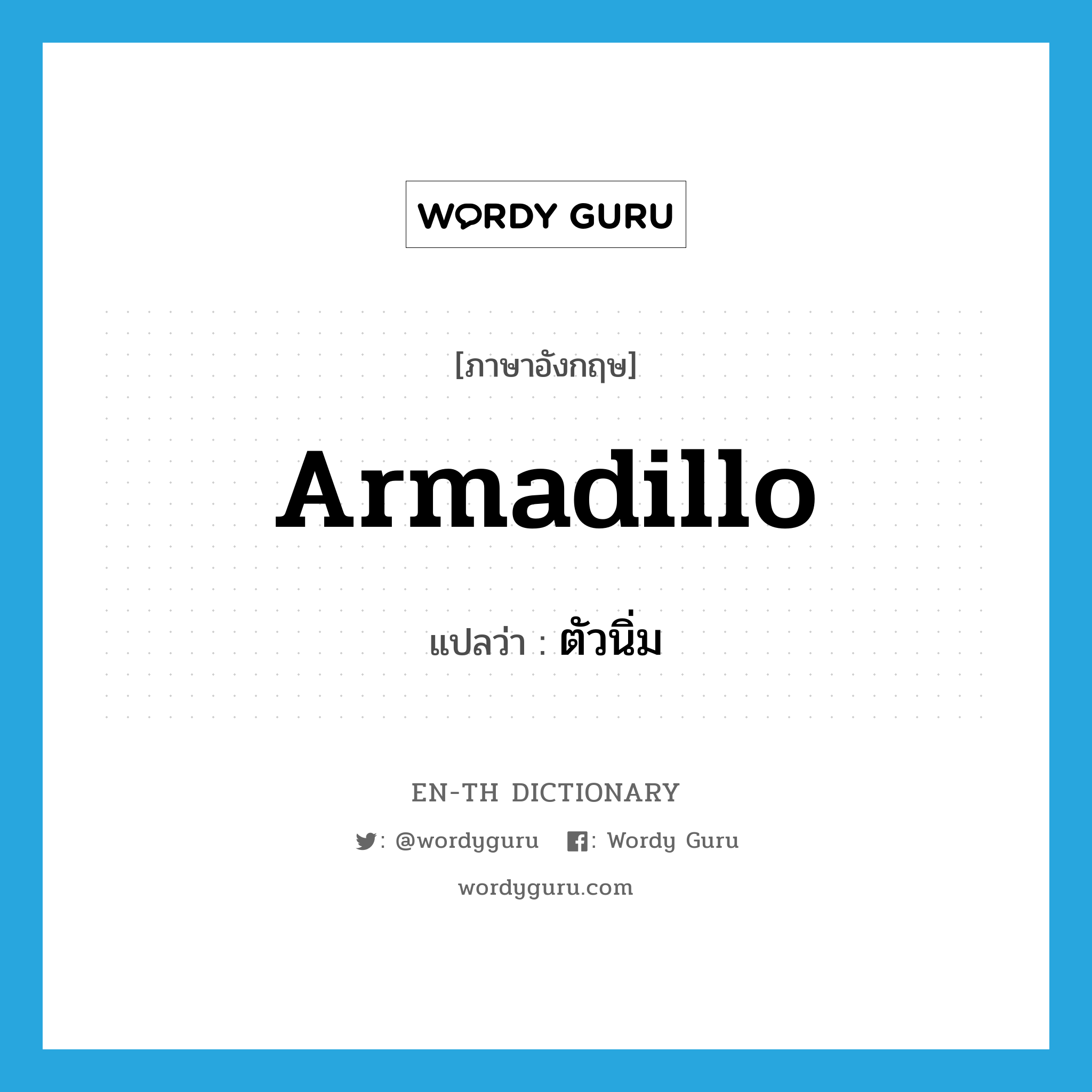 armadillo แปลว่า?, คำศัพท์ภาษาอังกฤษ armadillo แปลว่า ตัวนิ่ม ประเภท N หมวด N