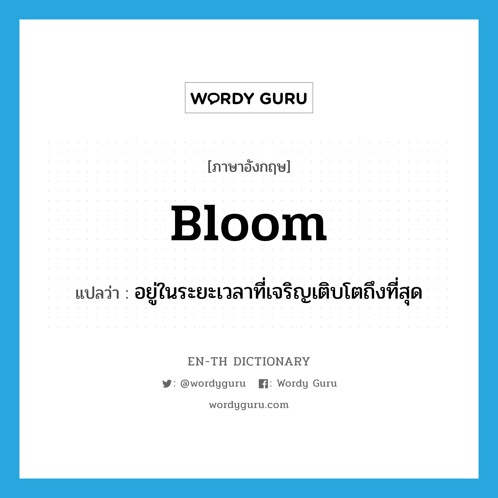 bloom แปลว่า?, คำศัพท์ภาษาอังกฤษ bloom แปลว่า อยู่ในระยะเวลาที่เจริญเติบโตถึงที่สุด ประเภท VI หมวด VI