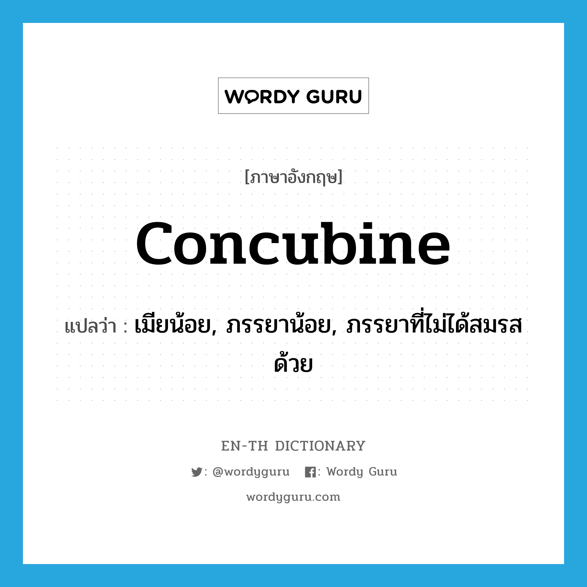 concubine แปลว่า?, คำศัพท์ภาษาอังกฤษ concubine แปลว่า เมียน้อย, ภรรยาน้อย, ภรรยาที่ไม่ได้สมรสด้วย ประเภท N หมวด N