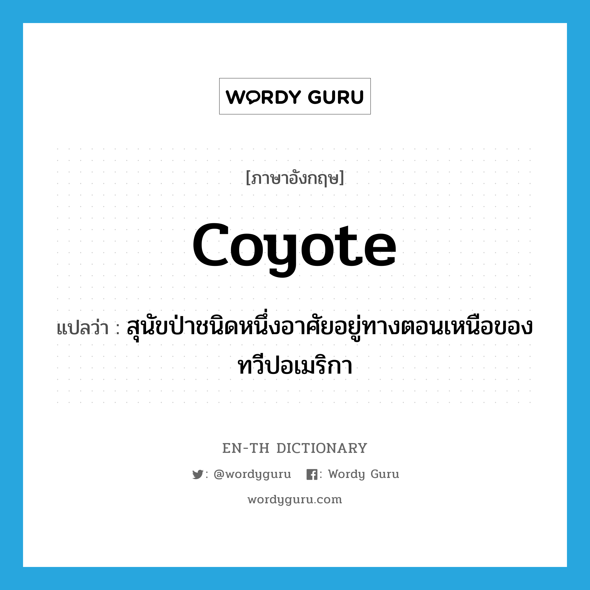 coyote แปลว่า?, คำศัพท์ภาษาอังกฤษ coyote แปลว่า สุนัขป่าชนิดหนึ่งอาศัยอยู่ทางตอนเหนือของทวีปอเมริกา ประเภท N หมวด N