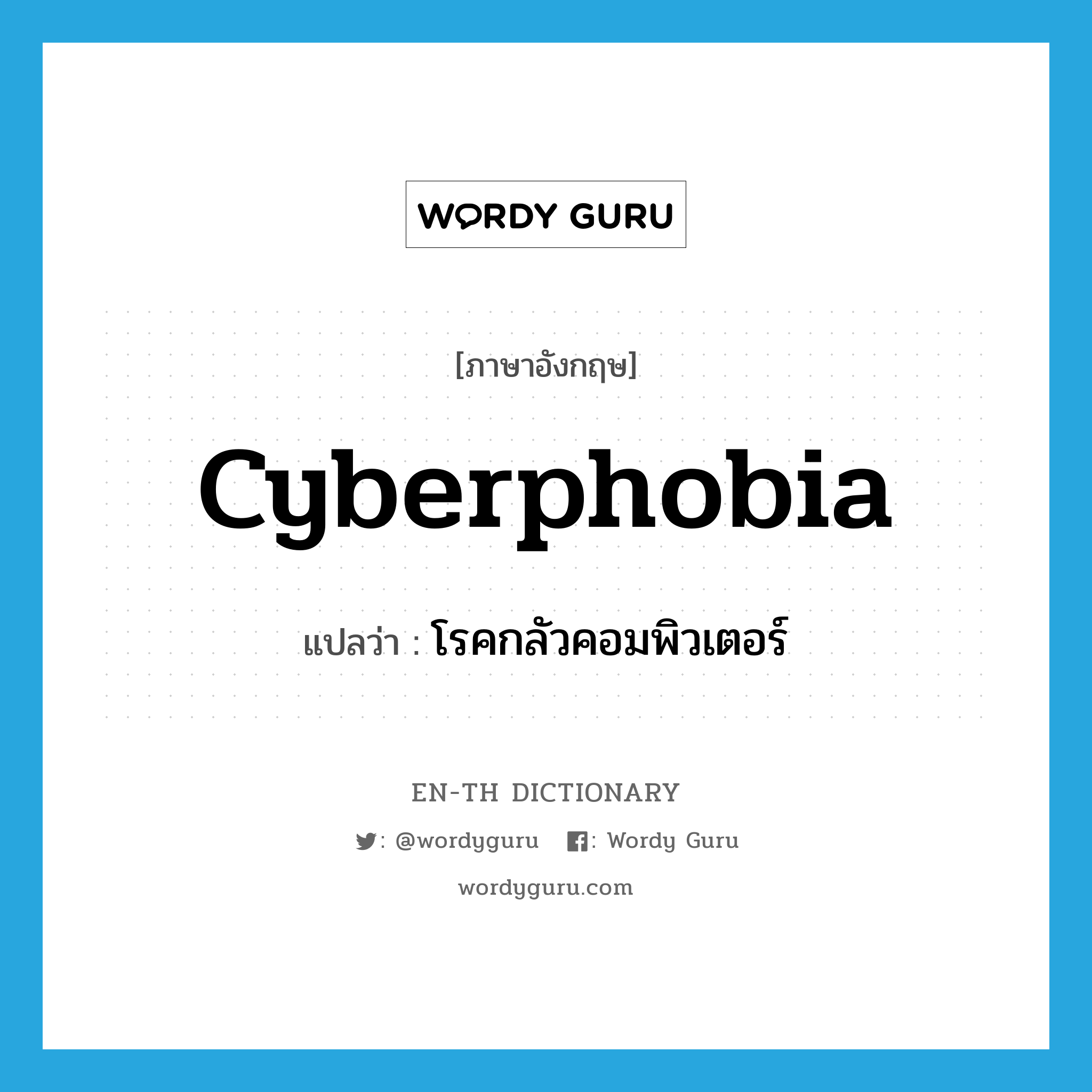 cyberphobia แปลว่า?, คำศัพท์ภาษาอังกฤษ cyberphobia แปลว่า โรคกลัวคอมพิวเตอร์ ประเภท N หมวด N